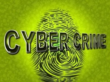 A green background with the words cyber crime written in it.