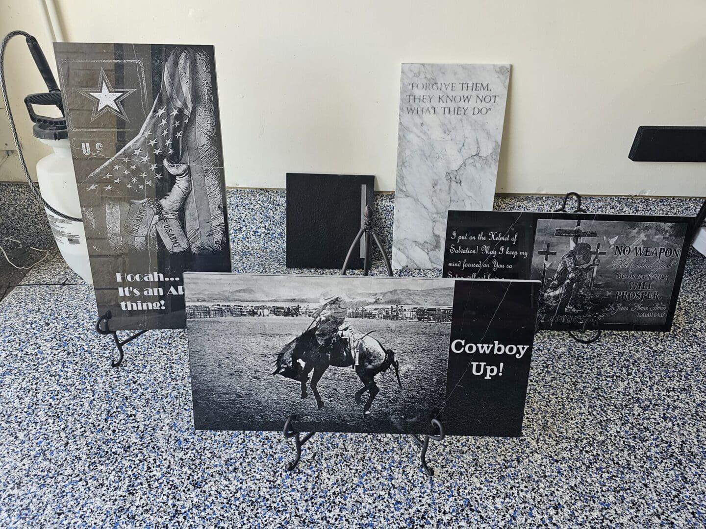 A black and white cowboy up poster with a horse in it.